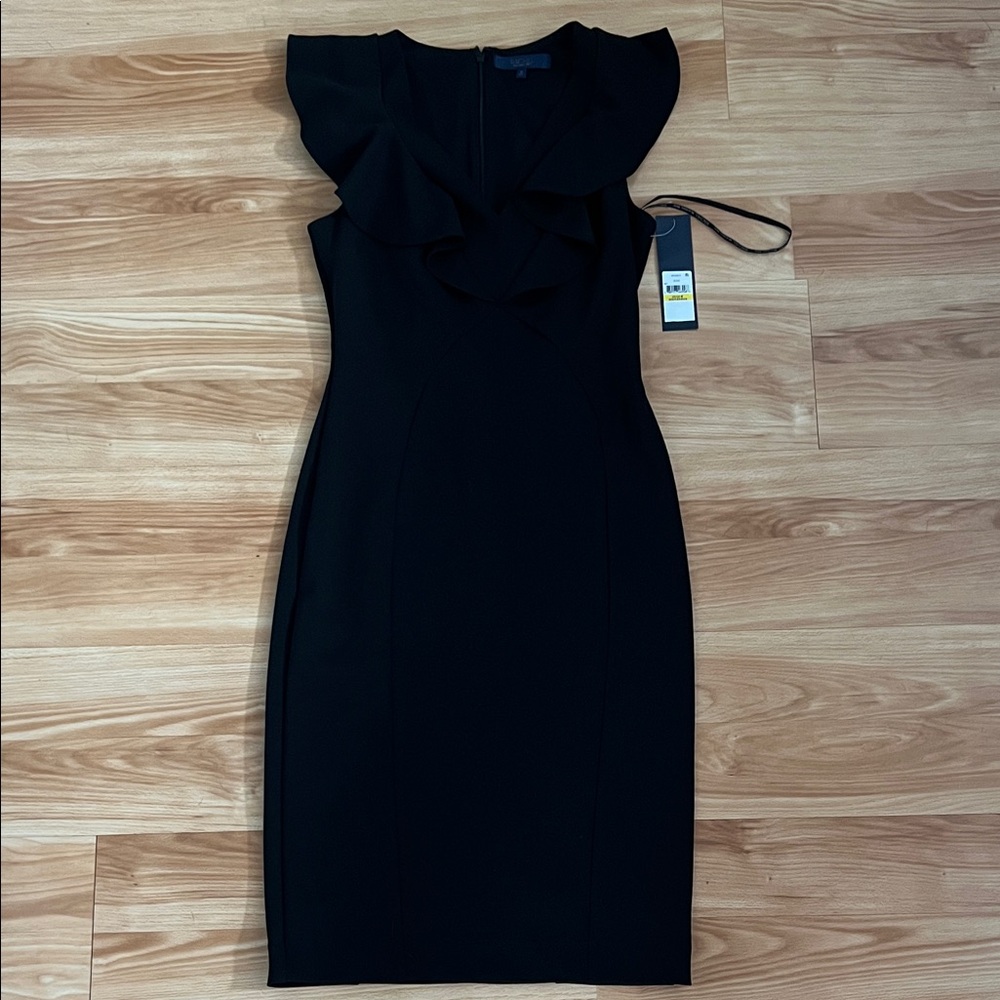 RACHEL Rachel Roy Black Midi Dress with Ruffles